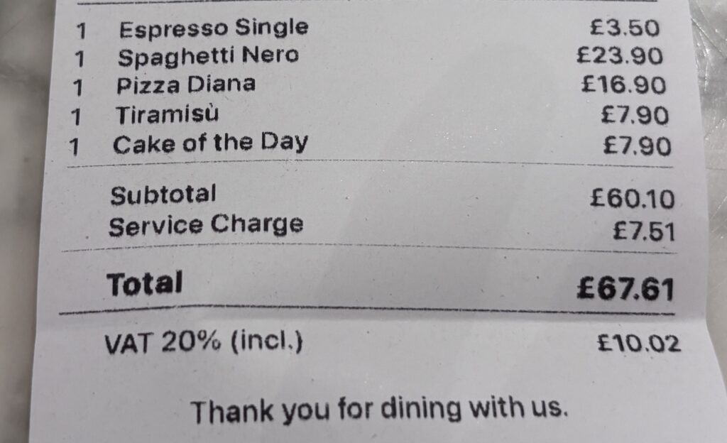 ロンドン・ダイアナ元皇太子妃お気に入りのイタリアンレストラン「Da Mario」の料金